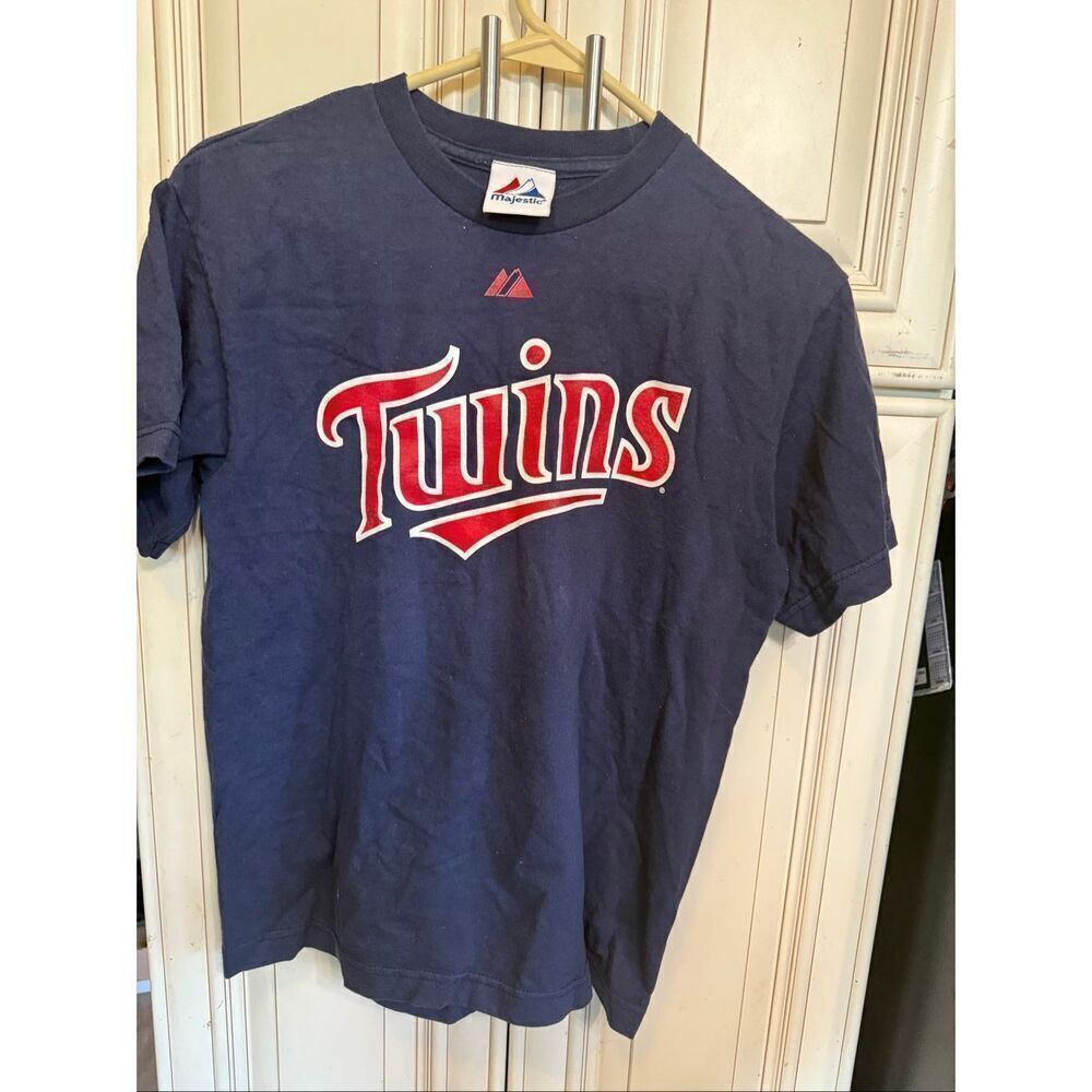 Majestic Unisex MLB Minnesota Twins Joe Mauer #7 Graphic T-Shirt Blue Large